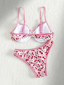 Swim Mod Conjunto de bikini con aros y estampado de cereza para la playa de verano. Ideal para regalar en San Valentín - Multicolor - Ver 7