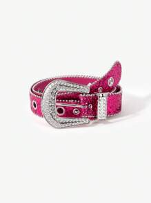 SHEIN BAE Rose Sequin & Rhinestone Decor Waist Belt Party Valentines - Hot Pink - View 5
