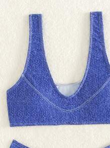 SHEIN Swim Solid Color Bikini Set Carnival Summer Beach - Blue - View 4