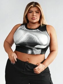 SHEIN CURVE+ Plus Size Tie Dye Crop Top - Multicolor - View 1