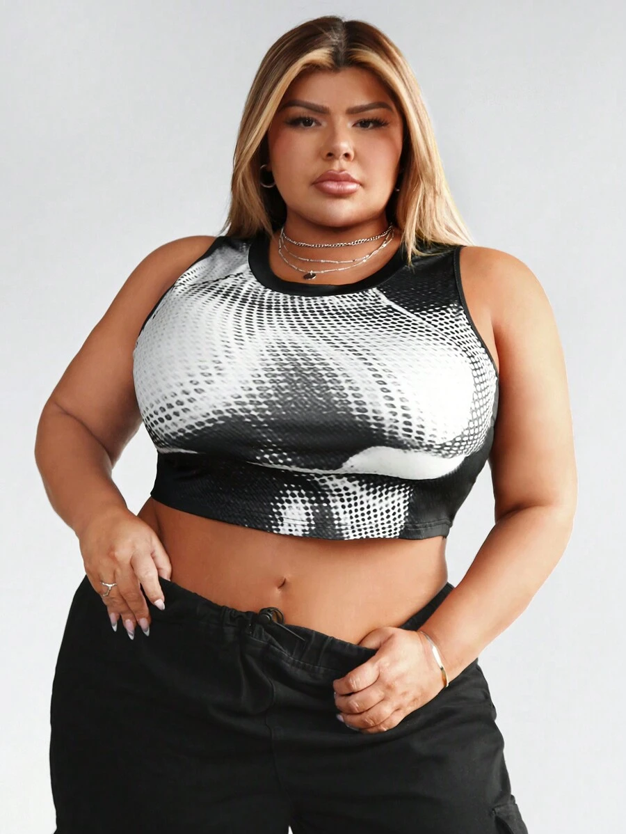 SHEIN CURVE+ Plus Size Tie Dye Crop Top - Multicolor - View 1