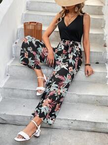 SHEIN Frenchy 女士無袖植物印花連體褲 - 彩色 - 查看 5