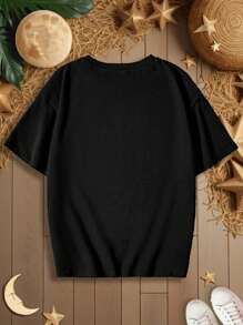 Tween Boys' Casual Pattern Short Sleeve Round Neck T-Shirt Suitable For Summer - Black - View 3