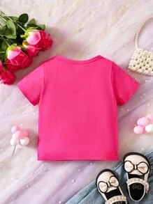 Baby Girl Letter Print Short Sleeve Top - Hot Pink - View 2