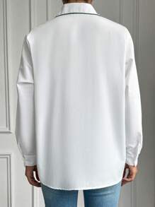 EURMUSE Women'S Abstract Face Printed Long Sleeve Shirt - White - View 2