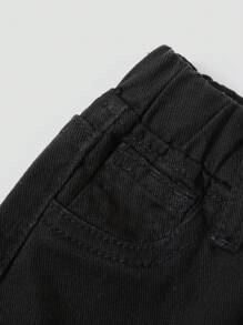 SHEIN Baby Boys' Casual Loose Mid-Rise Printed Straight-Leg Jeans With Elastic Waist - Black - View 4