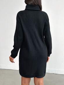 EURMUSE Women's Turtleneck Ribbed Dress - Black - View 2