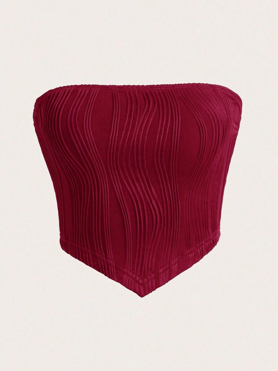 SHEIN EZwear 女用不對稱下擺胸針裝飾針織上衣 - 酒紅色 - 查看 1