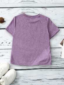 SHEIN T-shirt Décontracté À Manches Courtes Et Coupe Ample À Imprimé Cœur Pour Adolescentes Avec Encolure Ronde