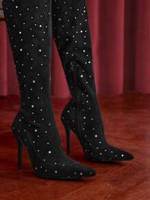 SheIn Belle Point Toe Women's Over The Knee Boots - Black - View 6