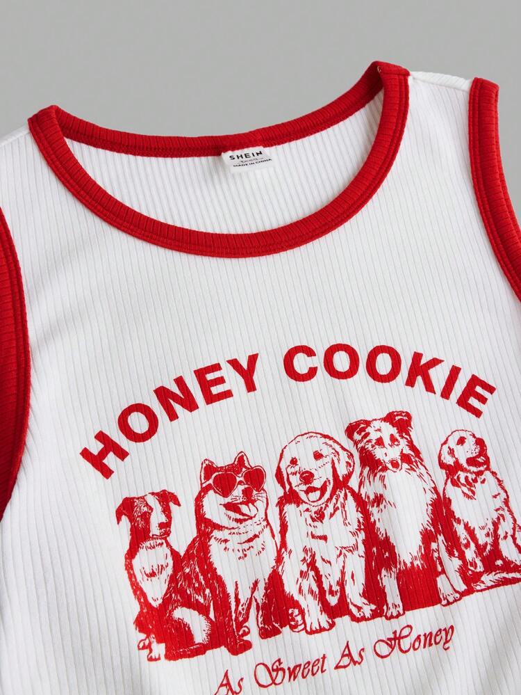 Teen Girl's Casual Tank Top With Animal Print & Color Block & Pleated Detail