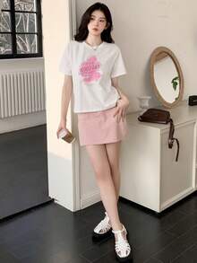 DAZY Camiseta De Manga Corta Para Mujer Con Estampado De Eslogan - Blanco - Ver 5