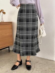 FRIFUL Women's Plaid Fish Tail Skirt - Black - View 5