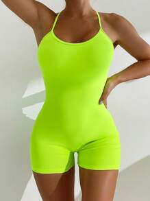 Đồ bơi một mảnh màu neon có dây đeo sau lưng dành cho nữ, đồ tắm đi biển mùa hè - Màu Mù tạt vàng - Xem 1