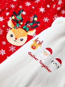 聖誕禮盒風格!新生兒長袖爬服和褲子套裝,適用於女寶寶 - 白色 - 查看 3