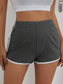 SHEIN LUNE 彈性腰帶荷葉邊短褲 - 深灰色 - 查看 5