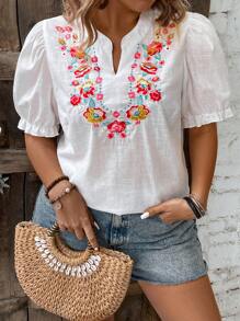 Breezaya Áo cánh Boho cổ khoét hoa cỡ lớn mùa hè - trắng - Xem 6