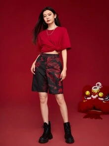 Manfinity Unisex 1 Miếng Nam Rồng Trung Quốc & Lá thư In Dệt Giải trí Quần short - màu đen - Xem 7