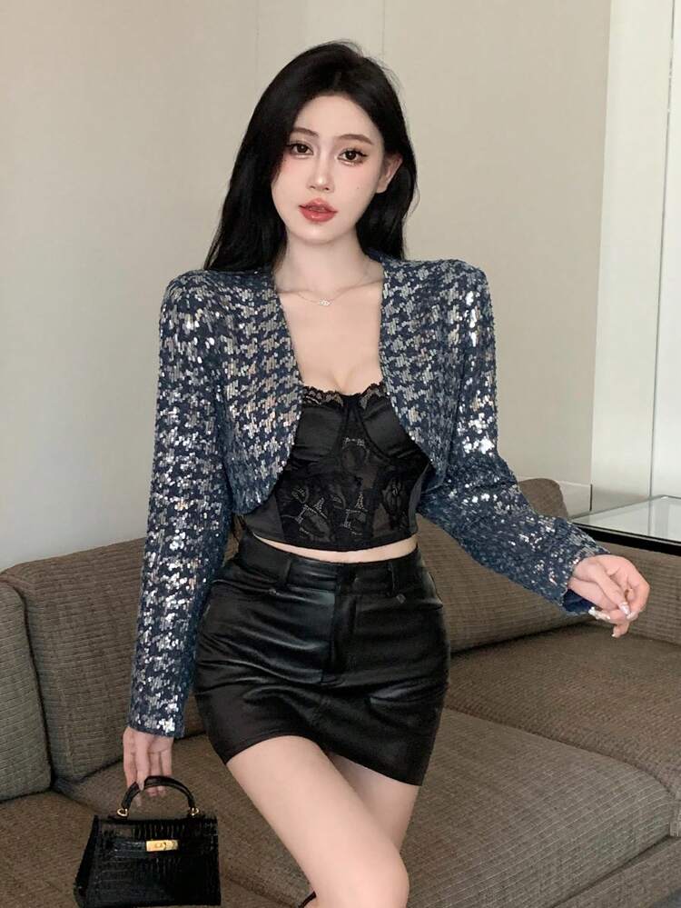 Women'S Short Sequined Blazer Jacket,Fall Women Clothes Business Attire