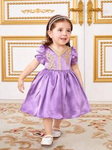 SHEIN Baby Girl Gorgeous Purple Floral Pattern Short Sleeve Dress