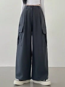 DAZY 女士純色街頭風寬鬆貨褲 - 深灰色 - 查看 3