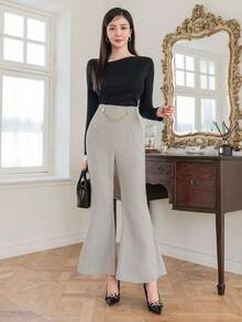 DAZY Của phụ nữ Màu thuần Quần loe Với dây chuyền Đồ trang trí - Màu xanh Bạc hà - Xem 6