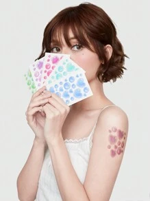 ROMWE Kawaii 6 Piezas De Adorables Tatuajes Temporales Para El Cuerpo Con Estrellas, Corazones Y Burbujas - Multicolor - Ver 1