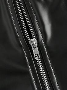 SHEIN ICON 女士修身款拼色聚氨酯背带上衣，下摆不对称，缝线清晰 - 黑與白 - 查看 10