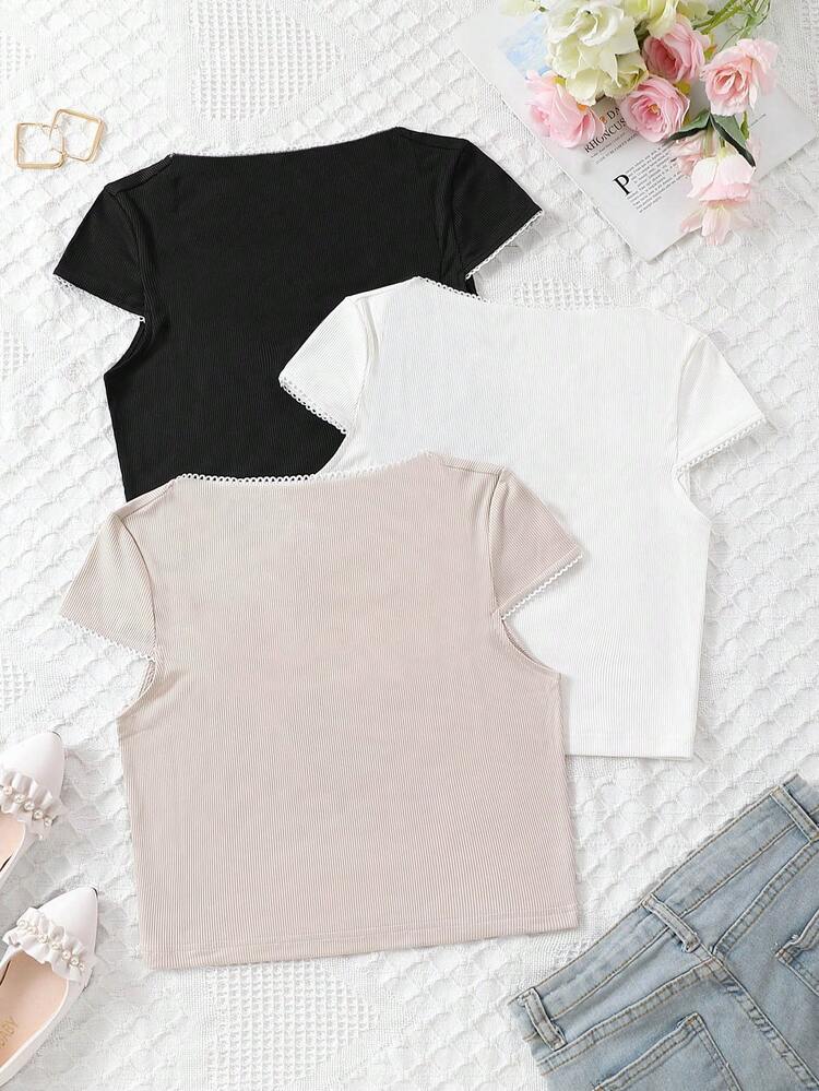 Women's Solid Color Square Neck T-Shirt
