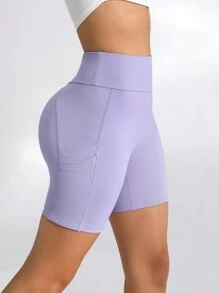 Lifespree Women's Wide-Waistband Side Pocket Sports Shorts With Phone Pocket - Mauve Purple - View 3