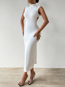 SOLERSUN Đầm Maxi xẻ khoét sâu màu trơn cho nữ Trang phục dành cho nữ - trắng - Xem 7