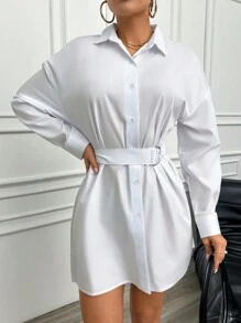 RueChic Drop Shoulder Shirt Dress - White - View 1