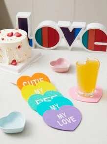 SHEIN Basic living 6入組情人節毛氈愛心杯墊,情人節裝飾襯墊,情人節心型木質飾品掛件家居裝飾配件婚禮裝飾用品 - 彩色 - 查看 2