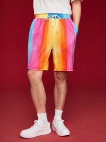 Manfinity Unisex Ensemble T-shirt À Capuche Casual À Manches Courtes Et Short Pour Homme Avec Design Imprimé, Coupe Ample
