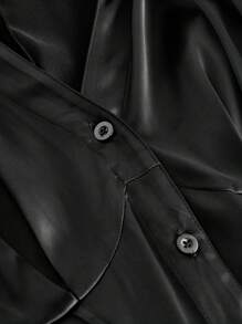 ROMWE PUNK Dress Ukuran Plus Tombol Depan Plain Anggun - Hitam - View 4