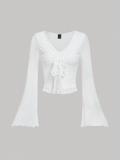 SHEIN MOD Ladies' Bow-Tie Detail Flared Sleeve T-Shirt