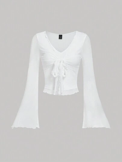 SHEIN MOD Ladies' Bow-Tie Detail Flared Sleeve T-Shirt