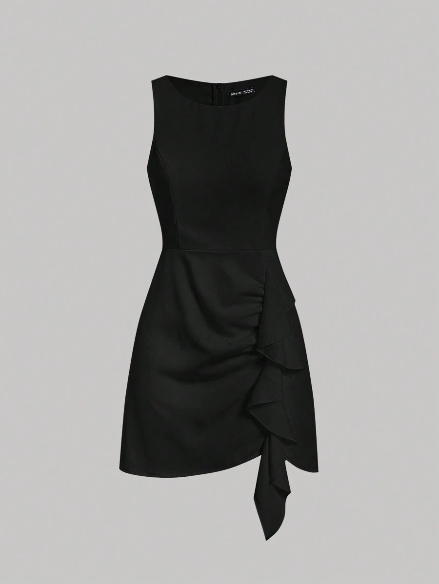 SHEIN MOD Váy xếp ly màu đen trơn dành cho nữ - màu đen - Xem 1