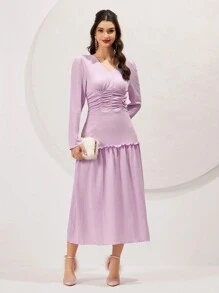 Modelyn Women'S V-Neck Long Sleeve Dress Fall Cloth For Women - Mauve Purple - View 3
