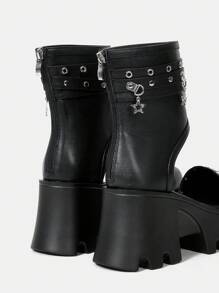 SheIn ICON Của phụ nữ Ngoài trời Chóp giầy tròn Nêm Gót chân Dày Đế Đúng mốt Trở lại Có khóa kéo Đen Giày ống - màu đen - Xem 4