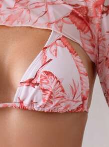 SHEIN Swim 女士花朵镂空比基尼套装情人节夏日海滩 - 彩色 - 查看 3