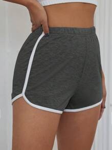 SHEIN LUNE 彈性腰帶荷葉邊短褲 - 深灰色 - 查看 3