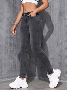 Jeanoix Slim Fit Jeans With Slanted Pockets Y2k