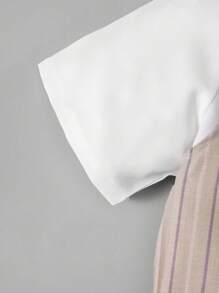 青少年男孩紳士三件套，白色短袖襯衫配領結，條紋單排扣馬甲，短褲-適合生日、派對、表演、婚禮和節日 - 彩色 - 查看 3