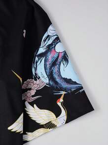 Manfinity Hypemode Men'S Crane & Fish Print Kimono Shirt - Black - View 8