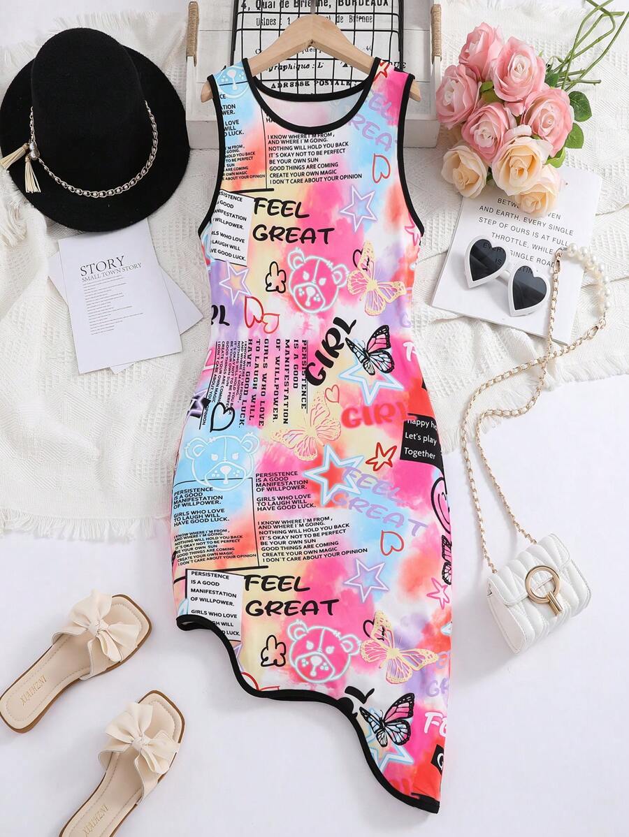 Vestido De Verano Assimétrico Para Niñas Con Estampado Floral - Blanco - Ver 1