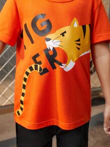 SHEIN Explorewe Young Boy Cartoon & Letter Printed Short Sleeve T-Shirt And Pants Set - Multicolor - View 6