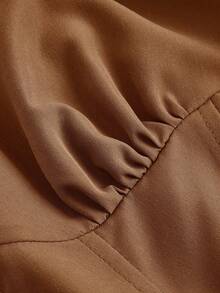 SHEIN MOD Women's Solid Color Leg-Of-Mutton Sleeve Blouse - Brown - View 4