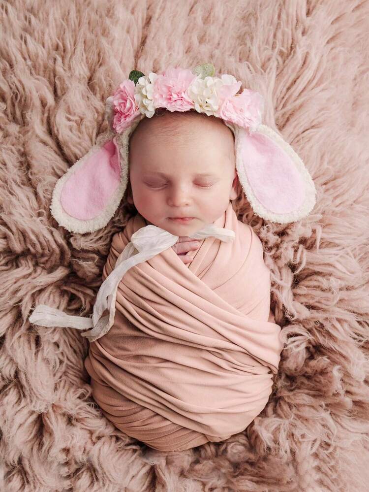 Baby Girl Easter Flower & Bunny Hair Accessories 2pcs/Set Newborn Photography Wraps Blanket 2pcs/Set Photo Props