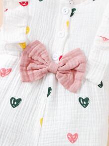 SHEIN Baby Girl Casual Heart Shaped Romper With Ruffle Hem - White - View 4